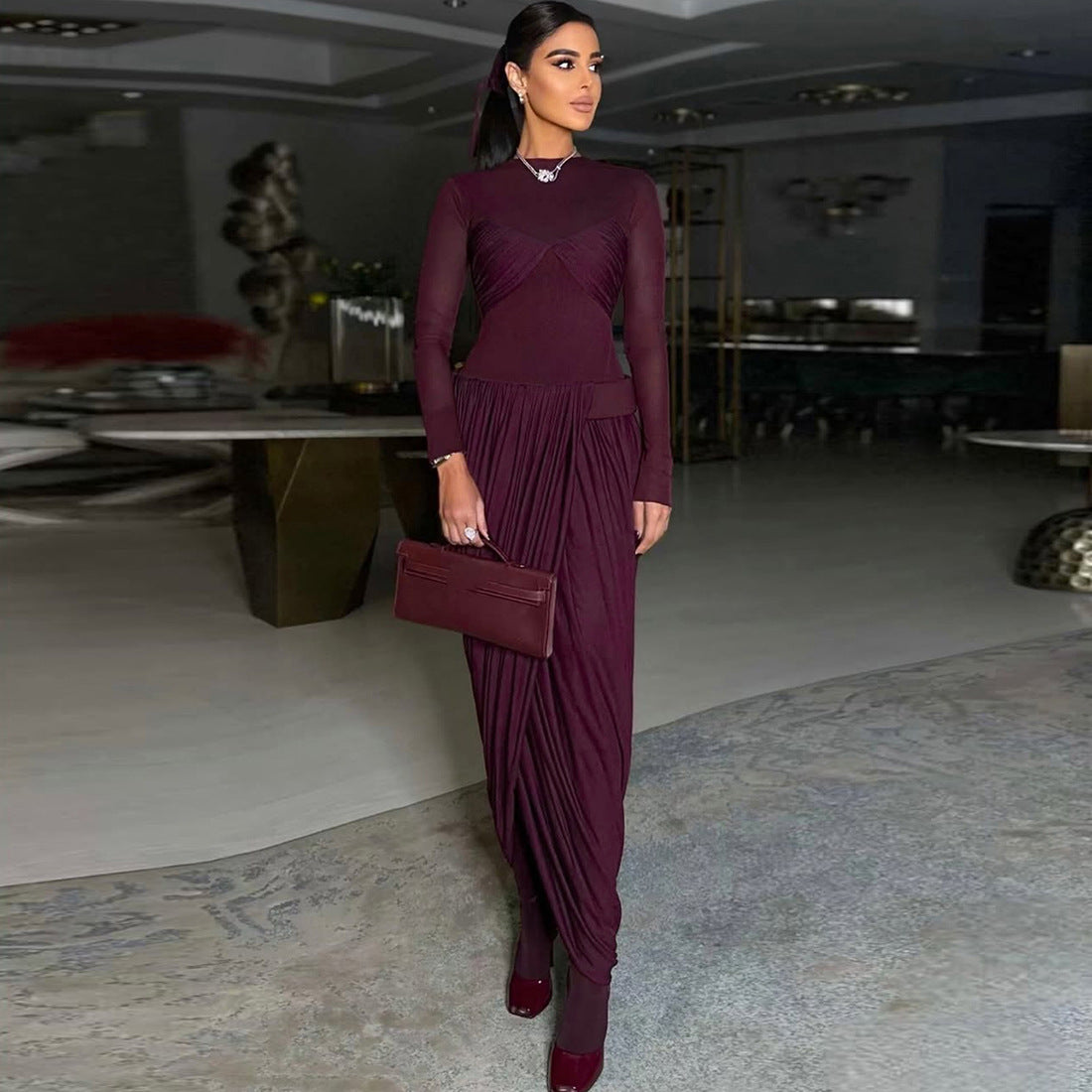 Elegant Long Sleeve Maxi Dress