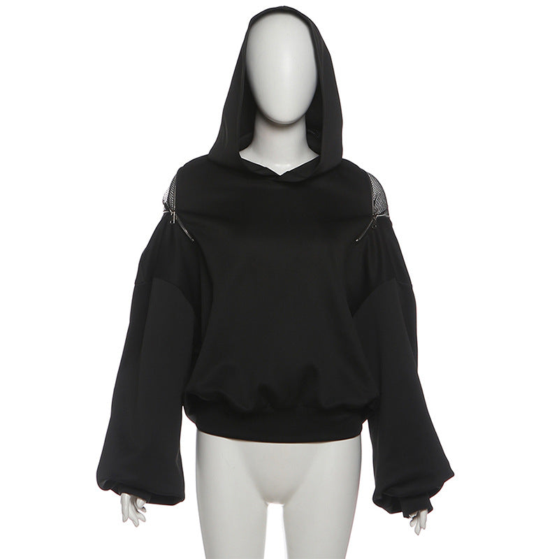 Hoodie with Zipper and Mesh Detailing