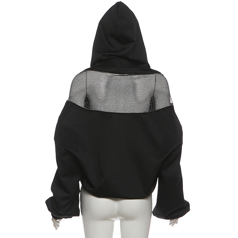 Hoodie with Zipper and Mesh Detailing