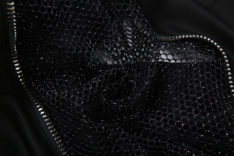 Hoodie with Zipper and Mesh Detailing