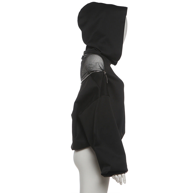 Hoodie with Zipper and Mesh Detailing