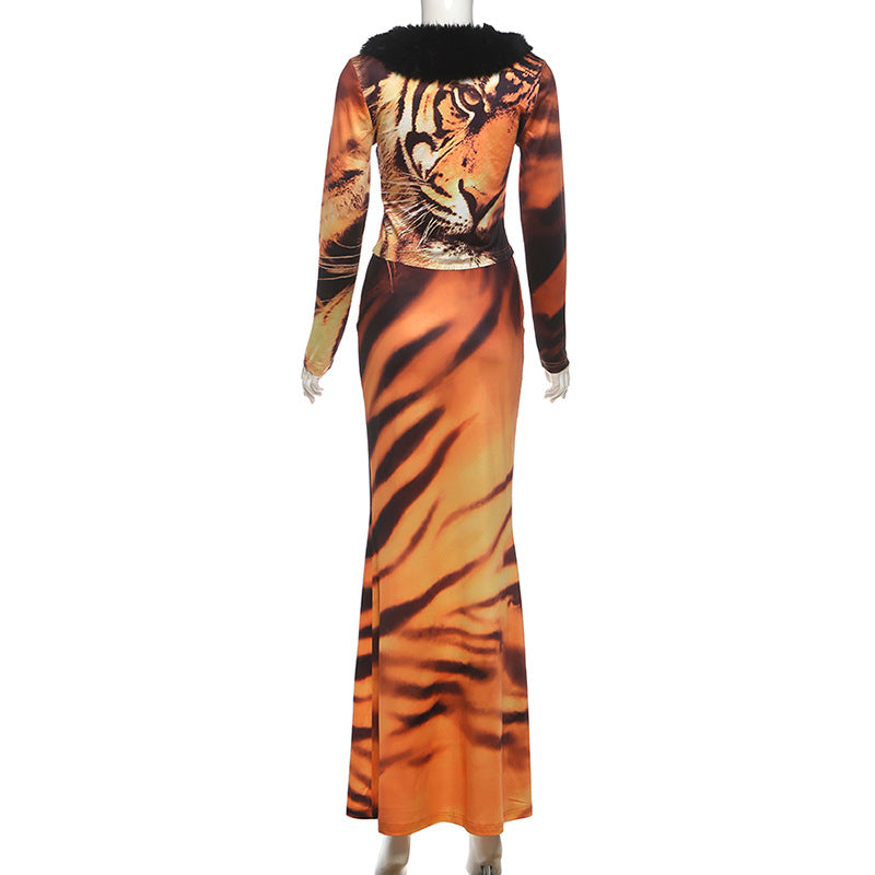 Animal Print Two-Piece Co-Ord Set with Fur Trim
