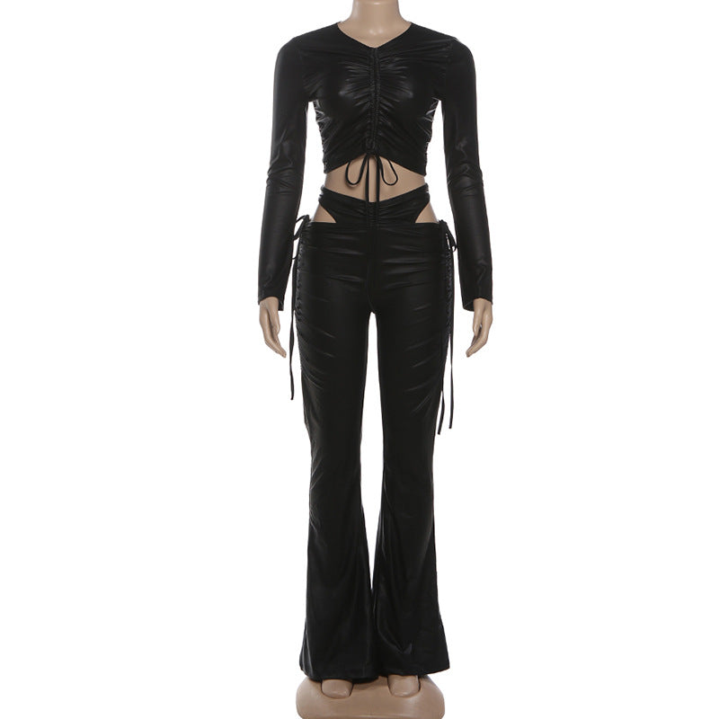Ruched Crop Top & Flared Pants Co-Ord Set
