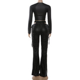 Ruched Crop Top & Flared Pants Co-Ord Set