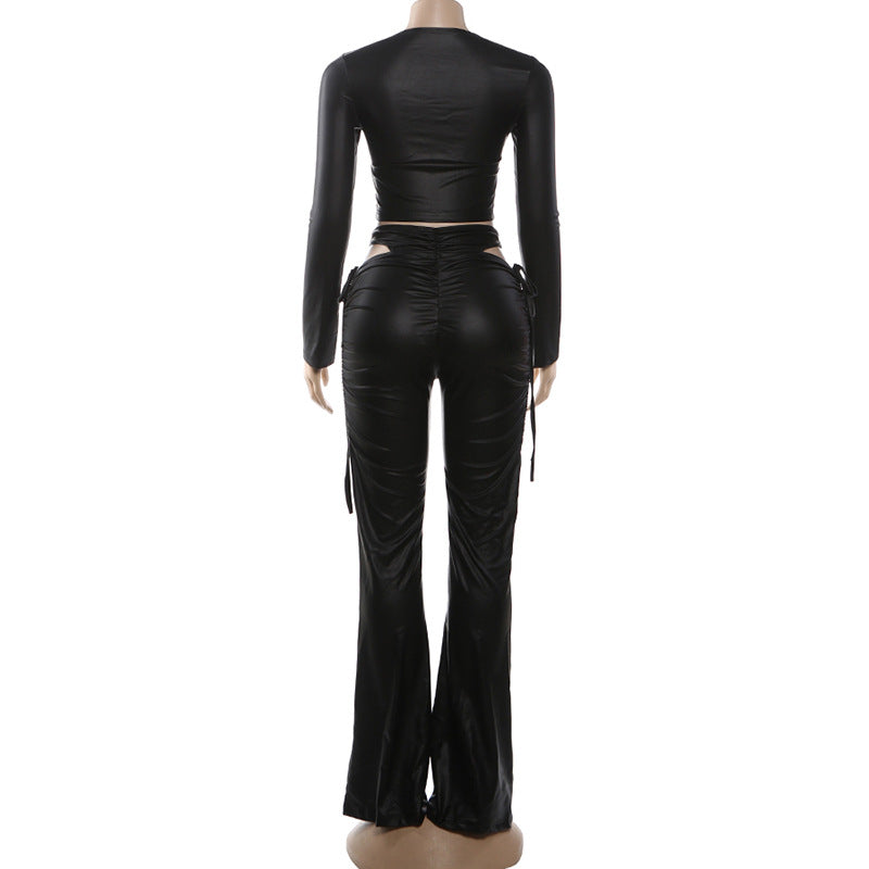 Ruched Crop Top & Flared Pants Co-Ord Set