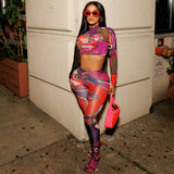 Abstract Print Crop Top & High-Waist Leggings