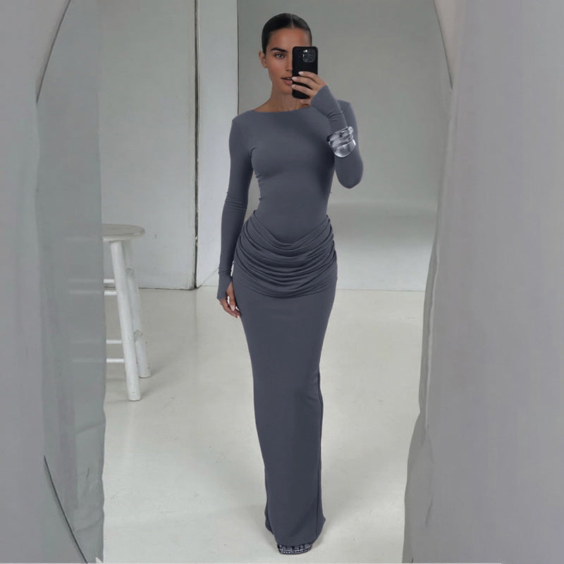 Ruched Long Sleeve Bodycon Maxi Dress