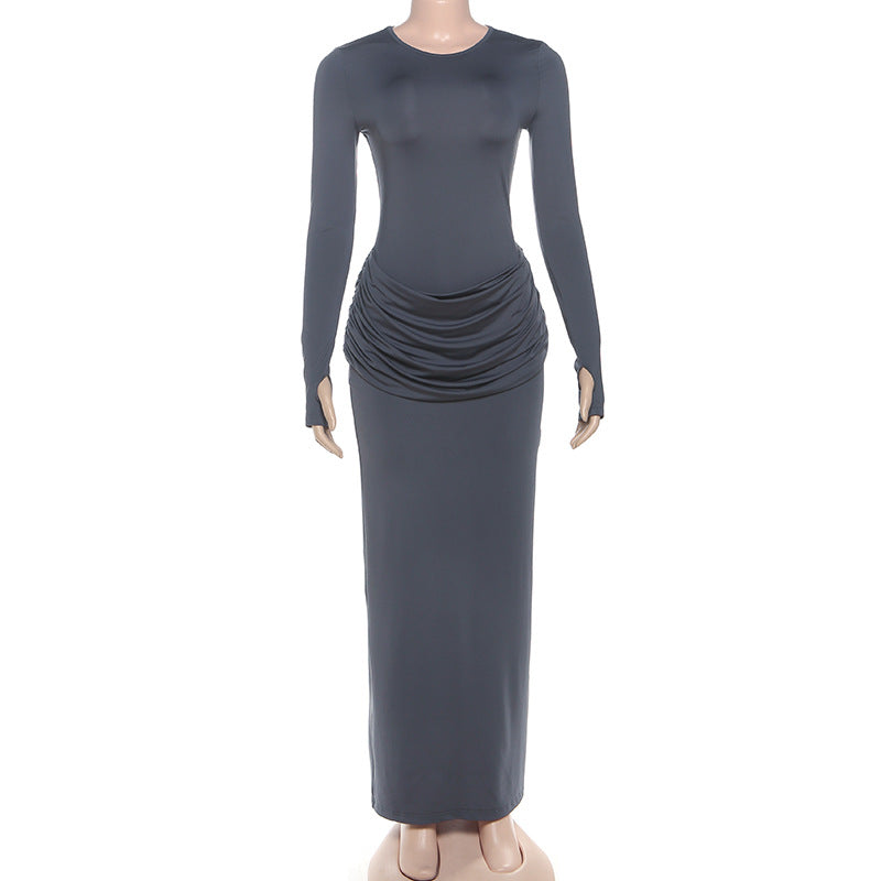 Ruched Long Sleeve Bodycon Maxi Dress