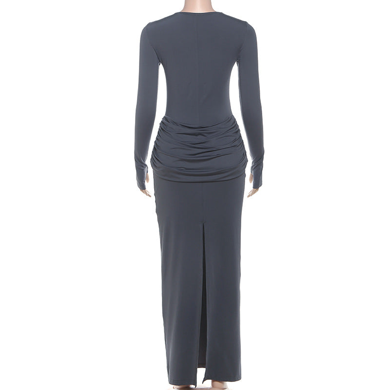 Ruched Long Sleeve Bodycon Maxi Dress