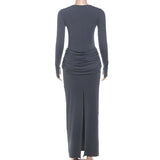 Ruched Long Sleeve Bodycon Maxi Dress