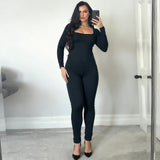 Long Sleeve Square Neck Bodycon Jumpsuit