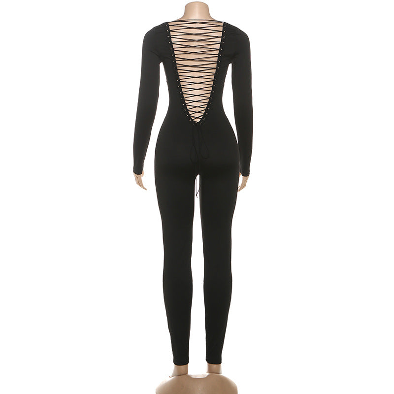 Long Sleeve Square Neck Bodycon Jumpsuit