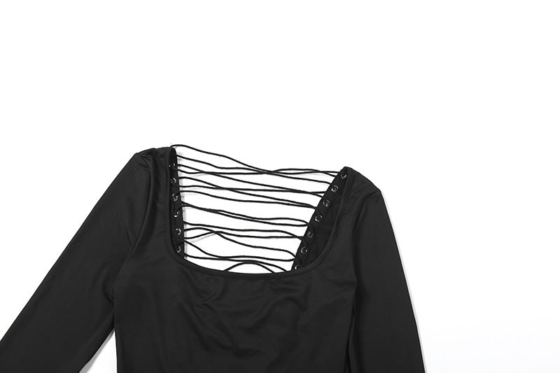 Long Sleeve Square Neck Bodycon Jumpsuit