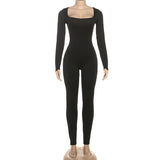 Long Sleeve Square Neck Bodycon Jumpsuit