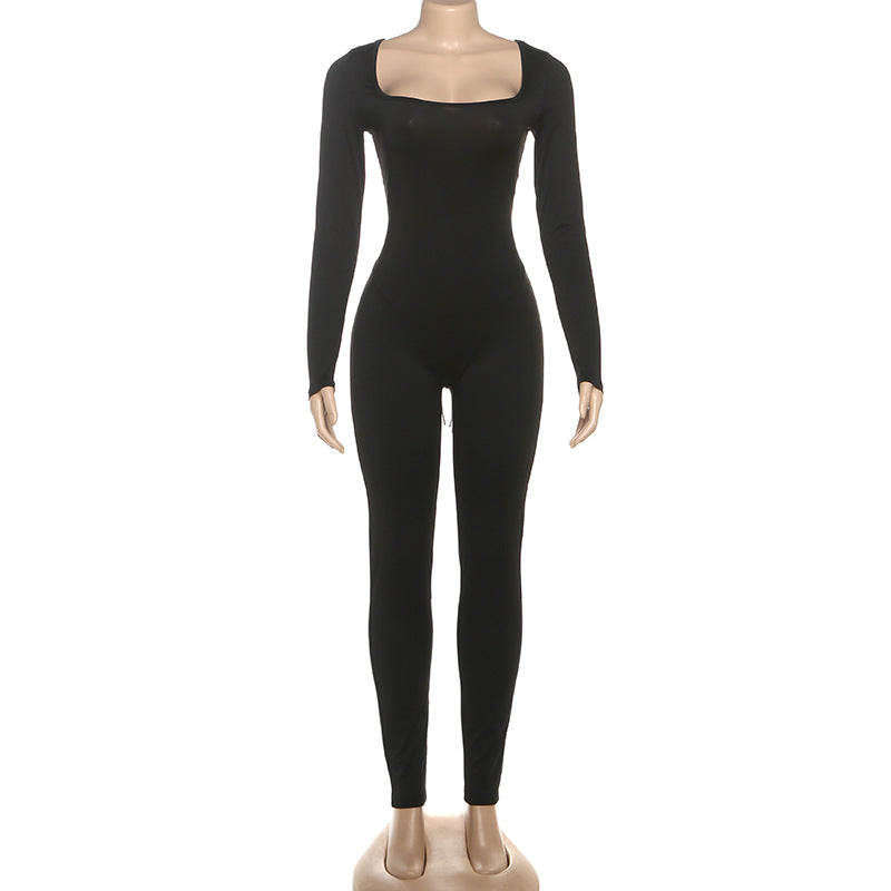 Long Sleeve Square Neck Bodycon Jumpsuit