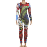 Abstract Print Long Sleeve Bodycon Jumpsuit