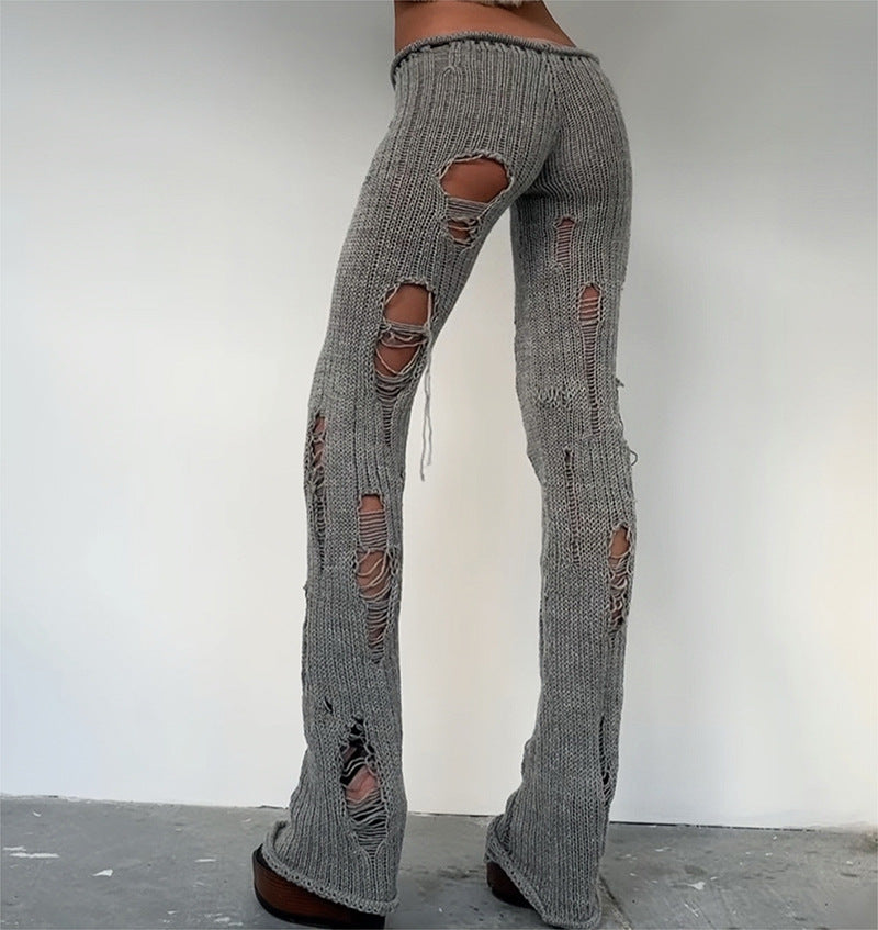 Distressed Knit Flared Pants