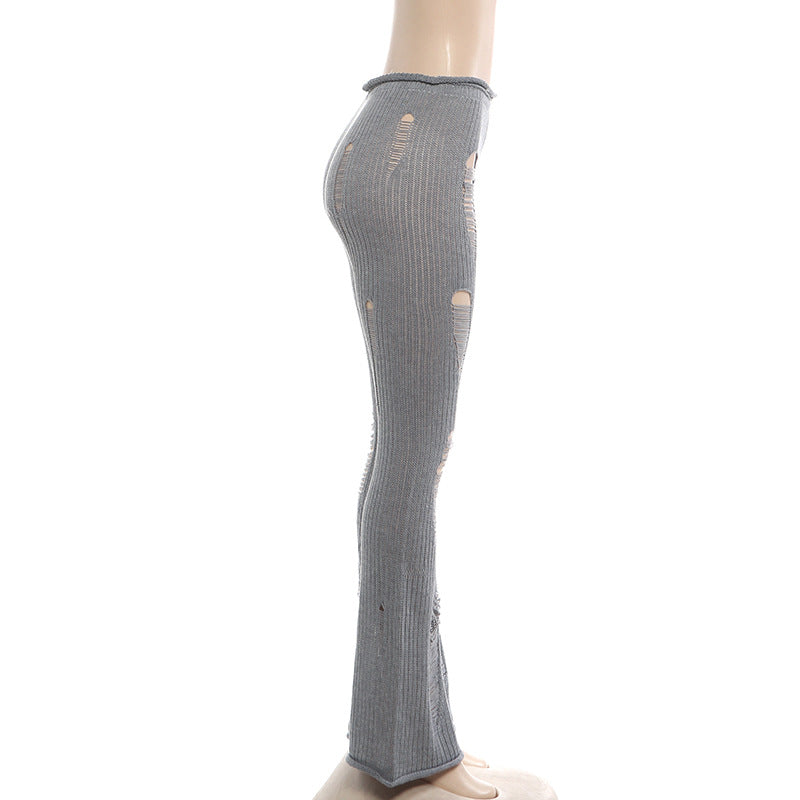 Distressed Knit Flared Pants