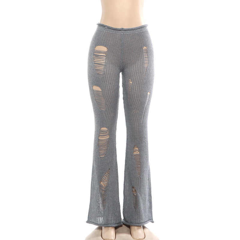 Distressed Knit Flared Pants