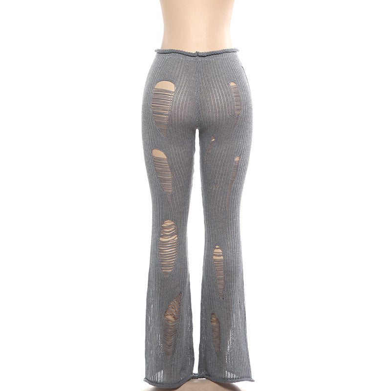 Distressed Knit Flared Pants