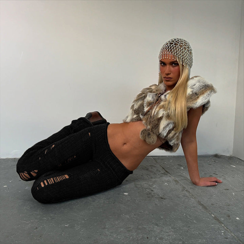 Distressed Knit Flared Pants