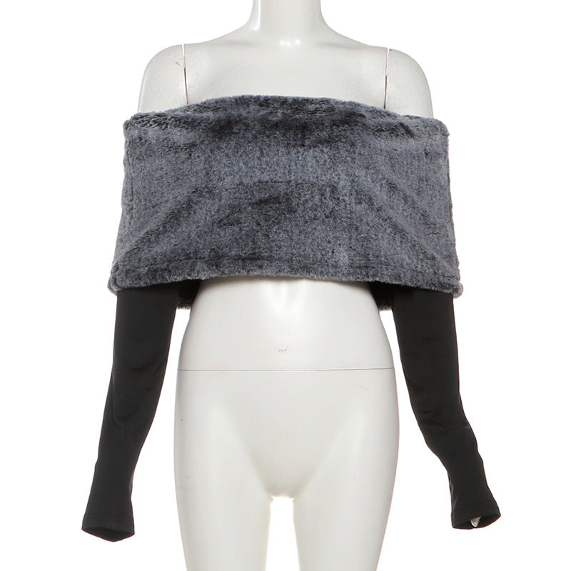 Faux Fur Off-Shoulder Wrap Top