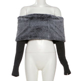 Faux Fur Off-Shoulder Wrap Top