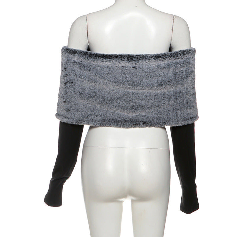 Faux Fur Off-Shoulder Wrap Top