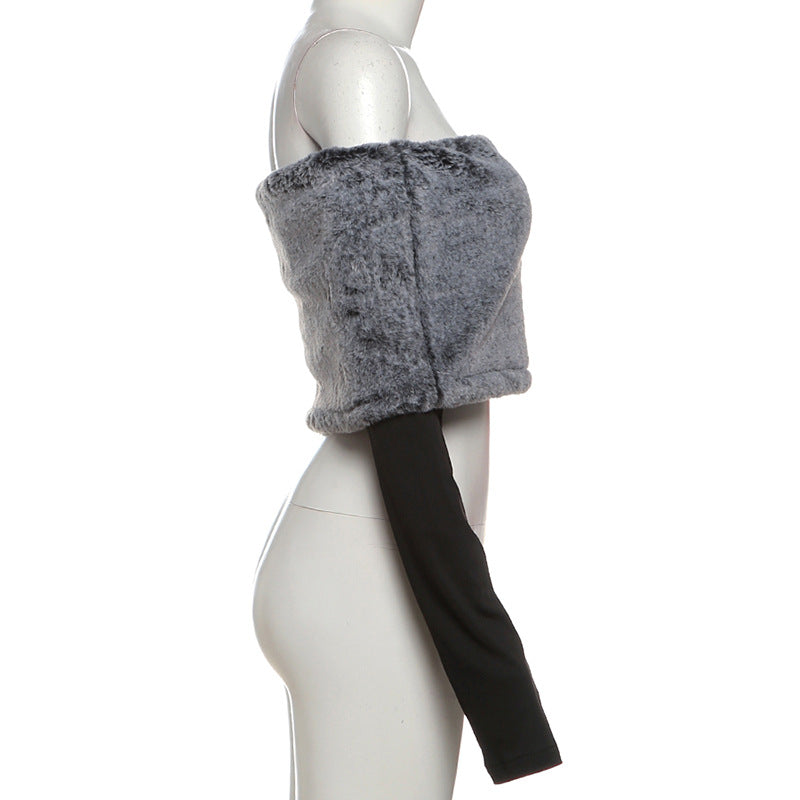 Faux Fur Off-Shoulder Wrap Top