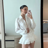 White Ruffled Blouse Dress