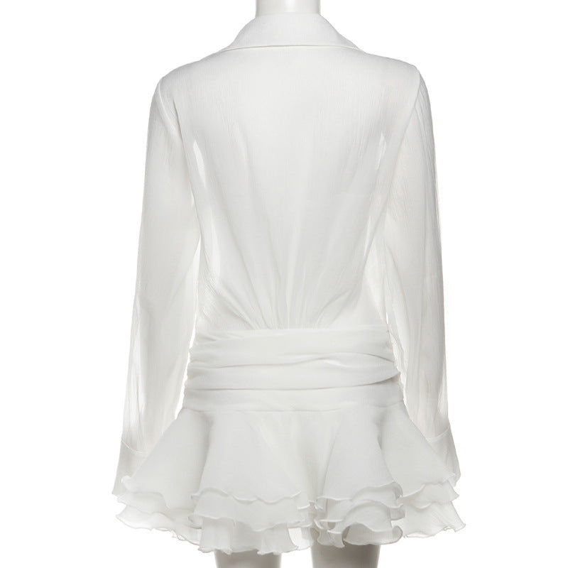White Ruffled Blouse Dress