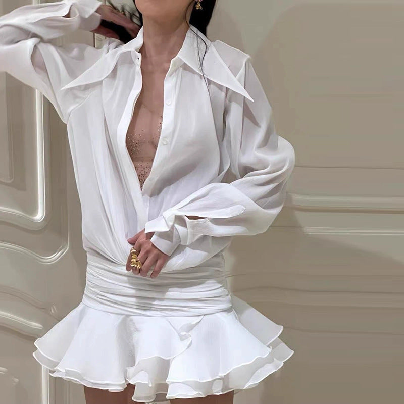 White Ruffled Blouse Dress