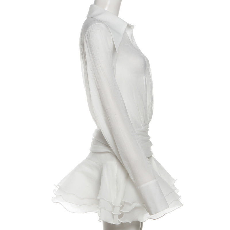White Ruffled Blouse Dress