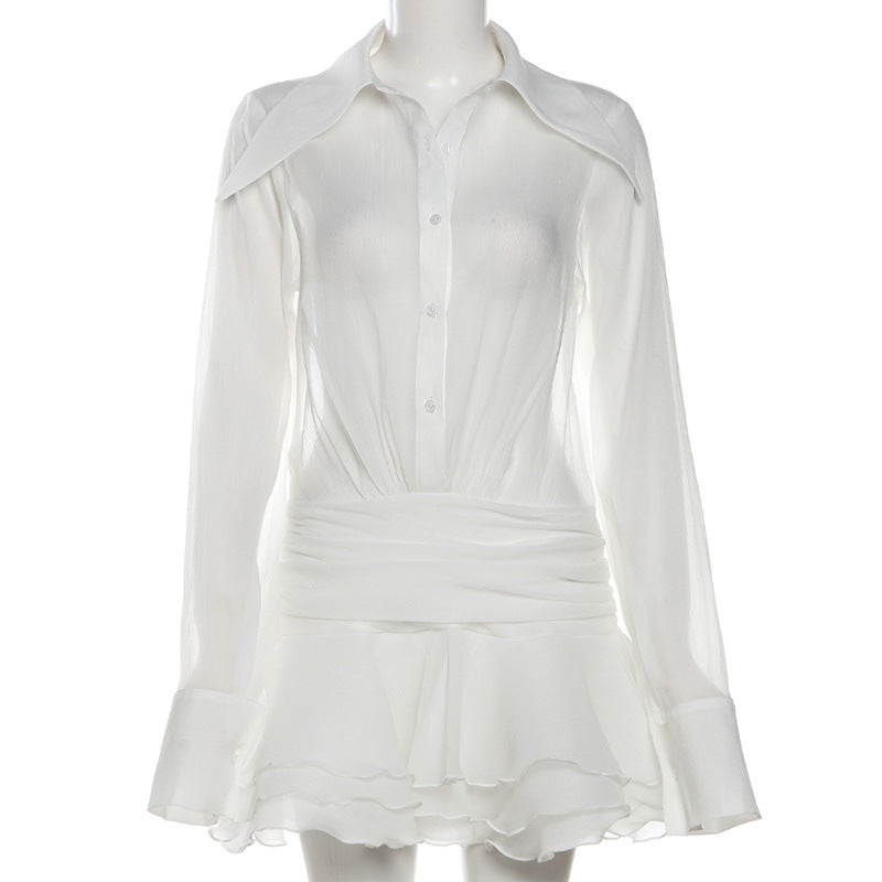 White Ruffled Blouse Dress