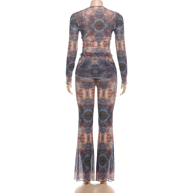 Chic Abstract Print Top & Pants