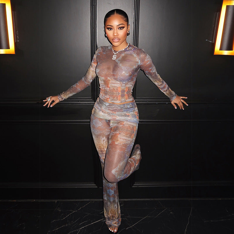 Chic Abstract Print Top & Pants