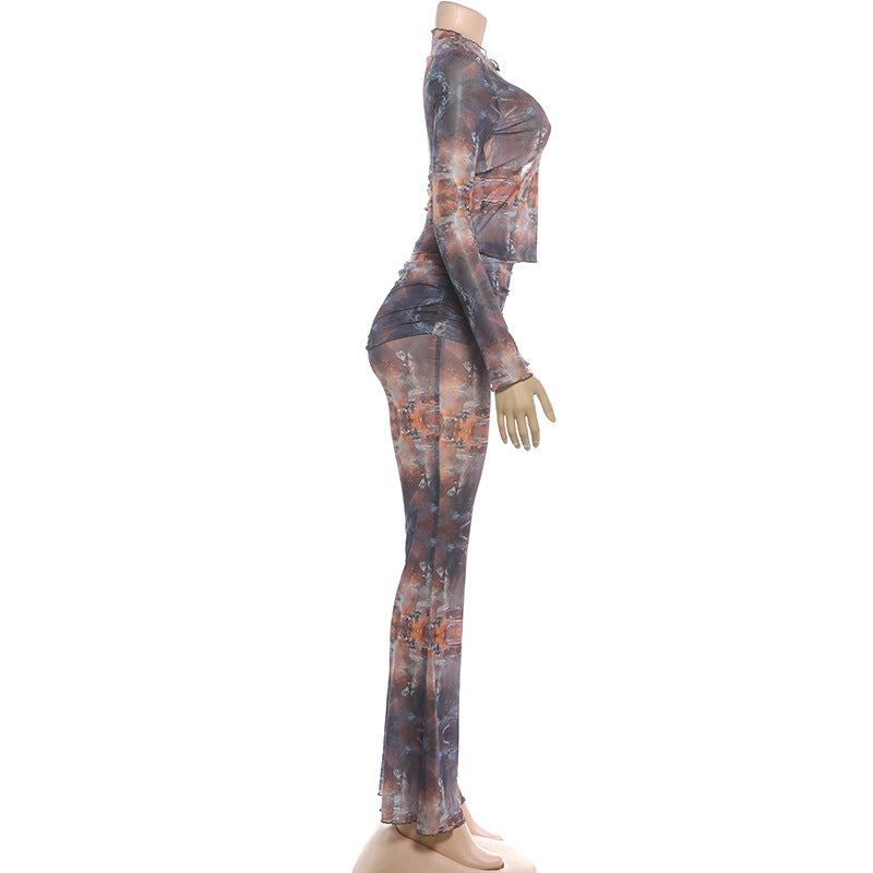 Chic Abstract Print Top & Pants