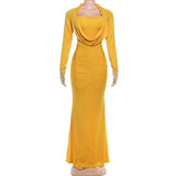 Yellow Draped Evening Gown