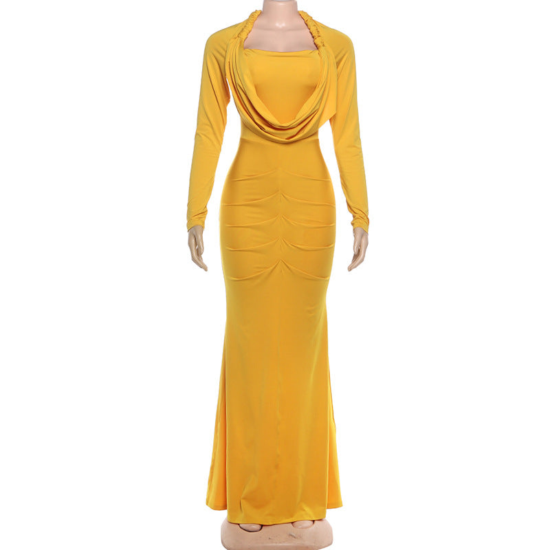 Yellow Draped Evening Gown