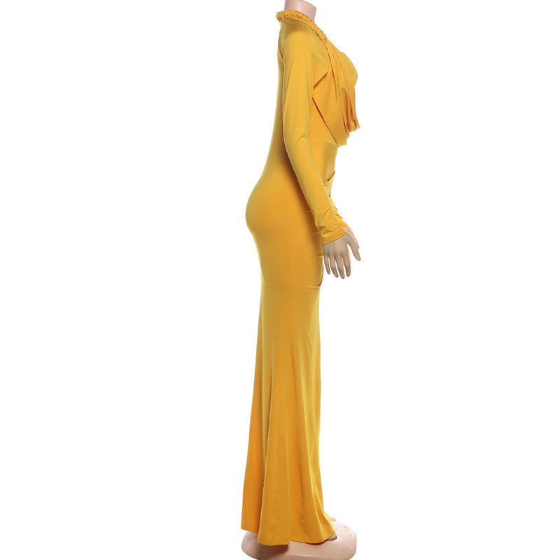 Yellow Draped Evening Gown