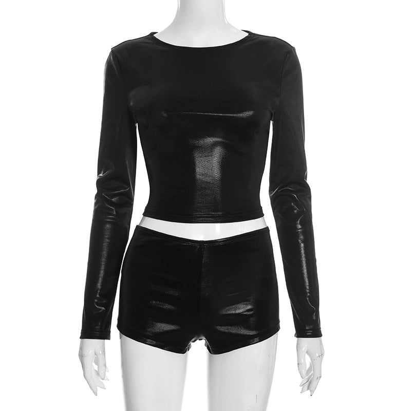 Faux Leather Crop Top & Shorts Set