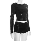 Faux Leather Crop Top & Shorts Set
