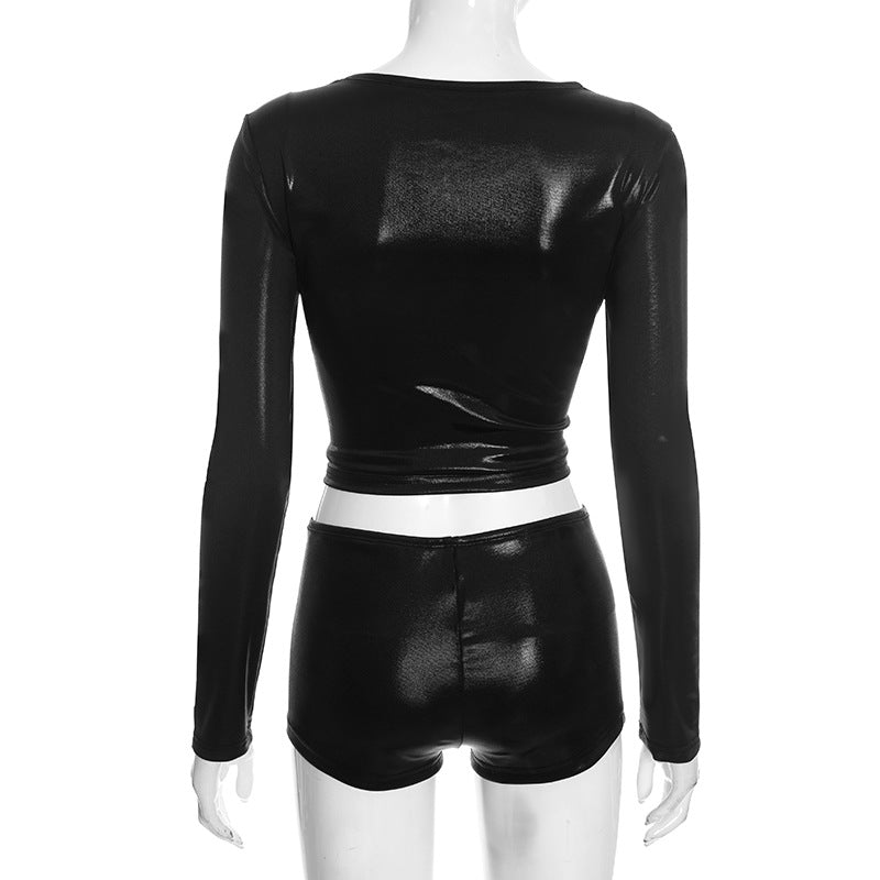 Faux Leather Crop Top & Shorts Set