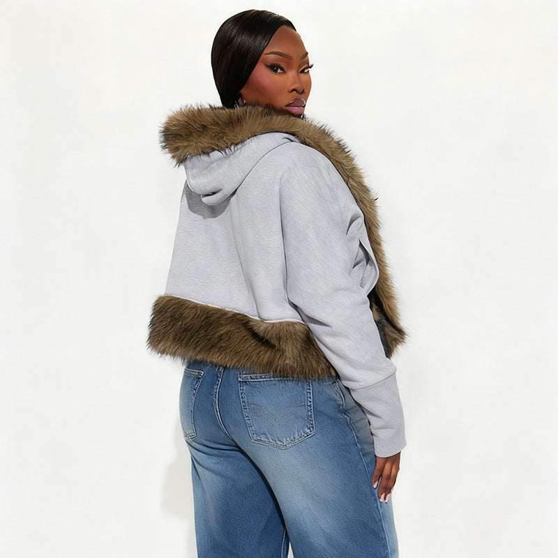 Gray Jacket with Faux Fur Trim