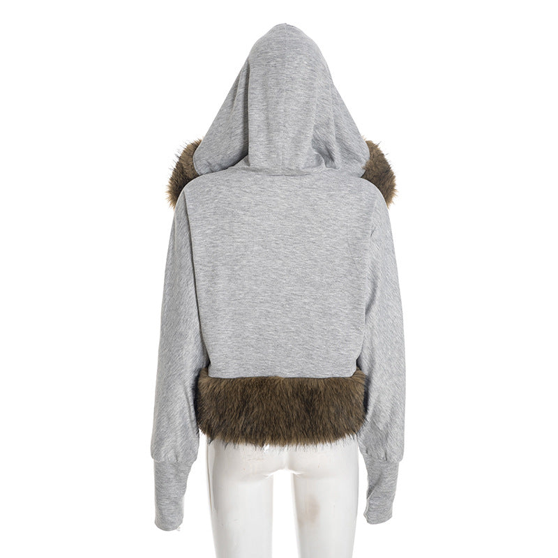 Gray Jacket with Faux Fur Trim