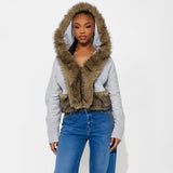 Gray Jacket with Faux Fur Trim