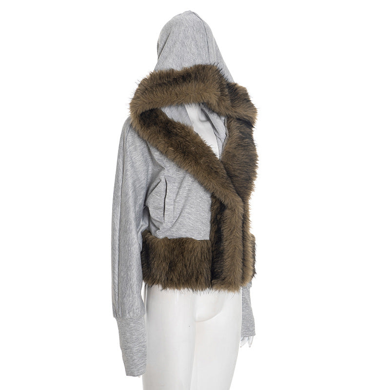 Gray Jacket with Faux Fur Trim