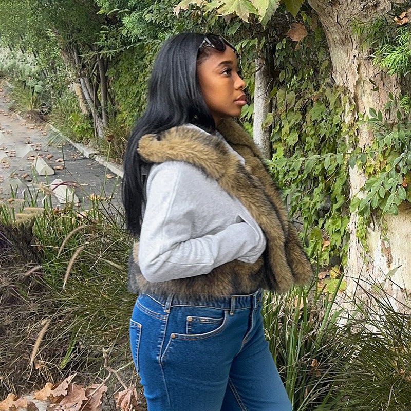 Gray Jacket with Faux Fur Trim