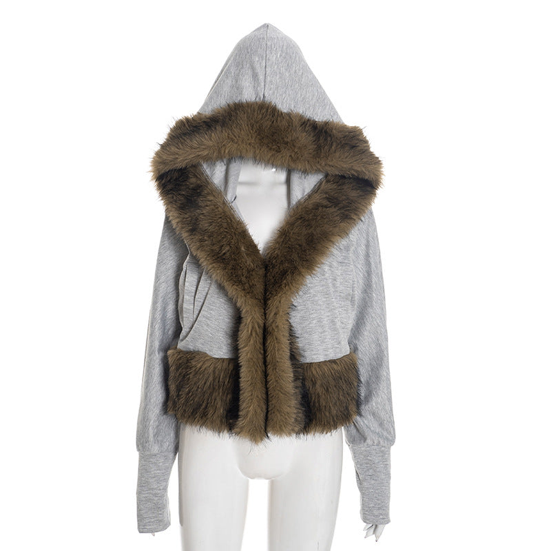 Gray Jacket with Faux Fur Trim
