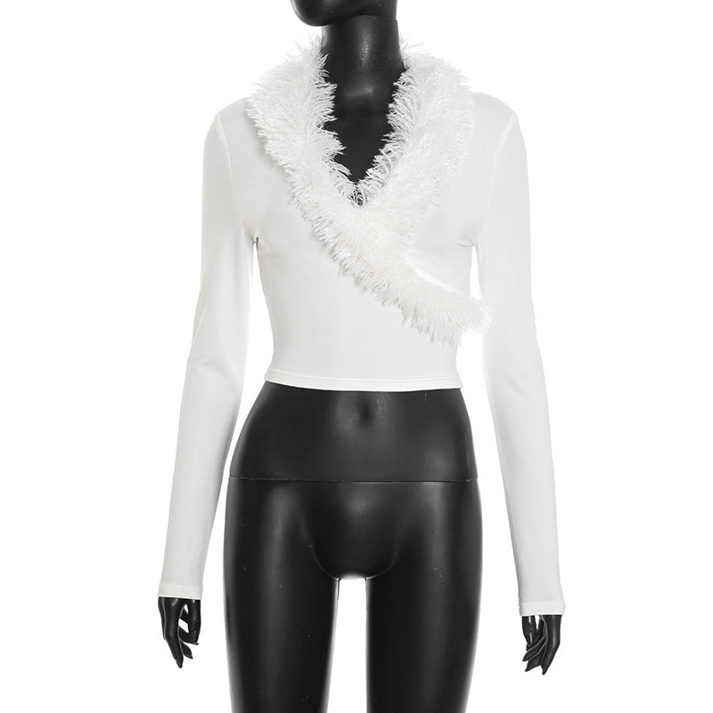 Long Sleeve Top with Faux Fur Detailing